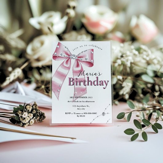 Sparkle Pink Coquette Bow 1st Einladung