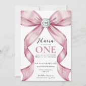 Sparkle Pink Coquette Bow 1st Einladung (Vorderseite)