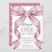 Sparkle Pink Coquette Bow 1st Einladung (Vorne/Hinten)