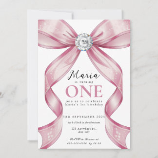 Sparkle Pink Coquette Bow 1st Einladung