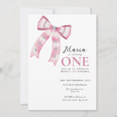 Sparkle Pink Coquette Bow 1st Einladung (Vorderseite)