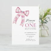 Sparkle Pink Coquette Bow 1st Einladung (Stehend Vorderseite)