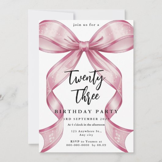 Sparkle Pink Coquette Bow Birthday Einladung (Vorderseite)
