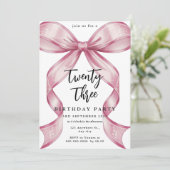 Sparkle Pink Coquette Bow Birthday Einladung (Stehend Vorderseite)