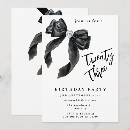 Sparkle Pink Coquette Bow Birthday Einladung (Vorne/Hinten)