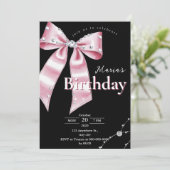 Sparkle Pink Coquette Bow Birthday Einladung (Stehend Vorderseite)