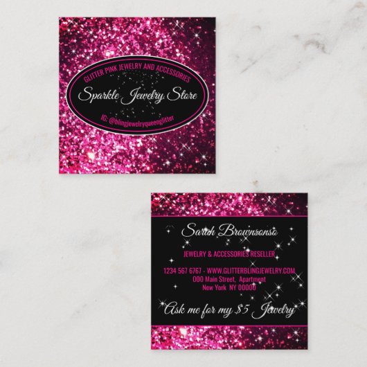 Sparkle Pink Glitz Glam Bling Quadratische Visitenkarte (Vorne/Hinten)