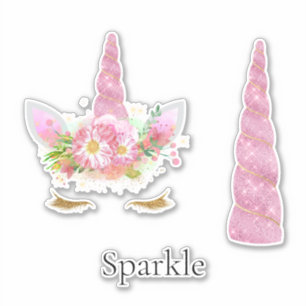 Sparkle Pink Gold Glam Stars Einhorn Geburtstag Aufkleber