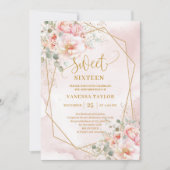 Sparkle Pink Gold Peonies Sweet 16 Einladung (Vorderseite)
