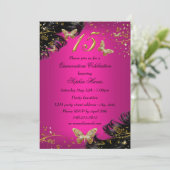 Sparkle Pink & Gold Schmetterling Quinceanera Einl Einladung (Stehend Vorderseite)