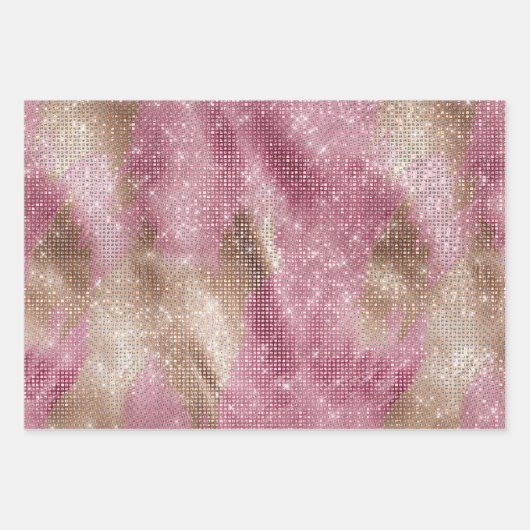 Sparkle Pink Gold Südwest Imitats Cowhide Birthday Geschenkpapier Set (Vorderseite 3)