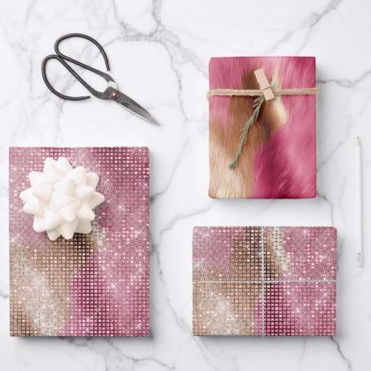 Sparkle Pink Gold Südwest Imitats Cowhide Birthday Geschenkpapier Set (Vorderseite)