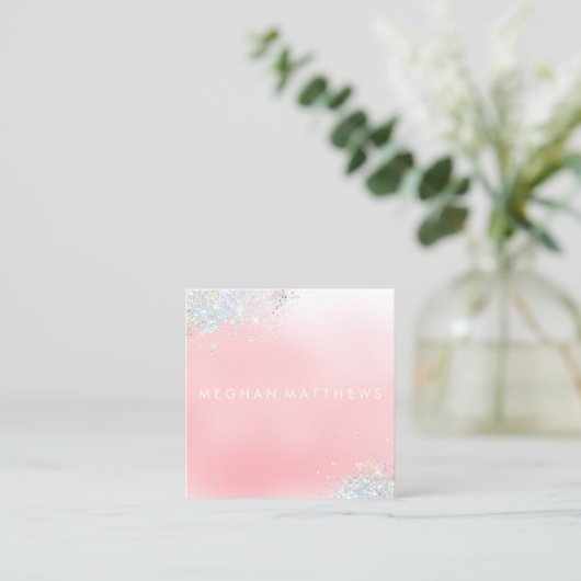 Sparkle Pink Makeup Artist Square Business Card Quadratische Visitenkarte (Stehend Vorderseite)