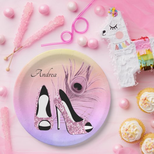 Sparkle Pink Pumps Extravagant Personalisiert Pappteller (Party)