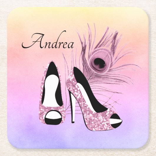 Sparkle Pink Pumps Extravagant Personalisiert Rechteckiger Pappuntersetzer (Vorderseite)