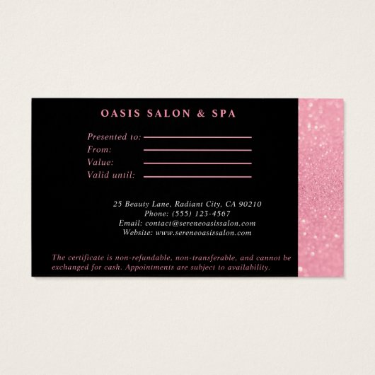 Sparkle Pink Salon & Wellness-Center Geschenkgutsc (Rückseite)