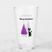 Sparkle Pink Silver Christmas Tree Black Cat Bow Glas (Vorderseite)