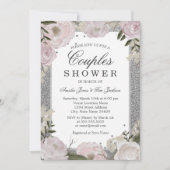 Sparkle Pink Silver Floral Couple Dusche Einladung (Vorderseite)