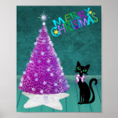 Sparkle Pink Silver Tree Merry Christmas Black Cat Poster (Vorne)