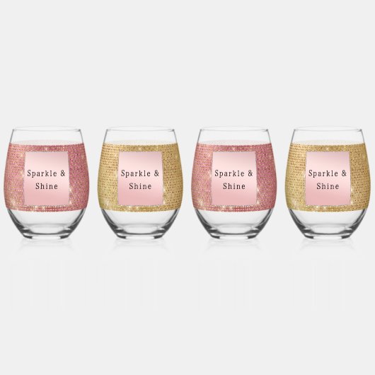 Sparkle Pink und Gold Glam Weinglas Ohne Stiel (Hinten)