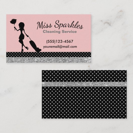 Sparkle Polka Dot Maid House Reinigungsdienste Visitenkarte (Vorne/Hinten)