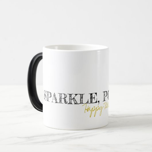 Sparkle Pop Fizz Fappy Neujahr Schwarzer Gold Spaß Verwandlungstasse (Vorderseite Links)