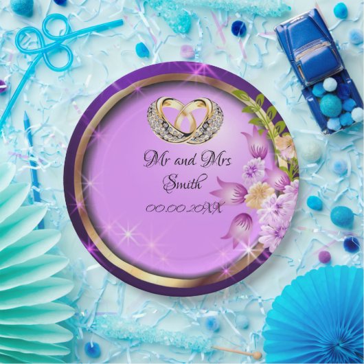 Sparkle Purple Flowers anpassbare Hochzeitsfeier Pappteller (Party)