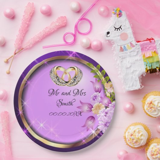 Sparkle Purple Flowers anpassbare Hochzeitsfeier Pappteller (Party)