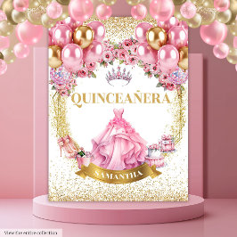 Sparkle Quinceañera Tapestory Pink Gold Glam Look Wandteppich