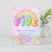 Sparkle Rainbow 5th Birthday Party Einladung (Stehend Vorderseite)