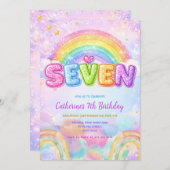 Sparkle Rainbow 7th Birthday Party Einladung (Vorne/Hinten)