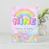 Sparkle Rainbow 9th Birthday Party Einladung (Stehend Vorderseite)