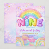 Sparkle Rainbow 9th Birthday Party Einladung (Vorne/Hinten)