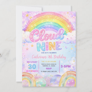 Sparkle Rainbow Cloud Nine Birthday Party Einladung