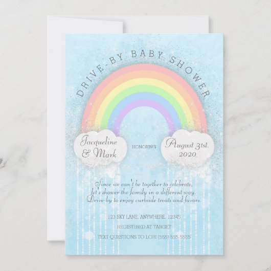 Sparkle Rainbow Drive-By-Baby-Dusche Einladung (Vorderseite)