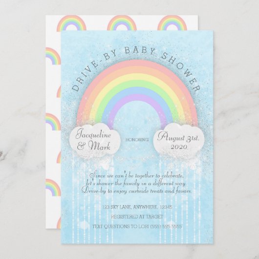 Sparkle Rainbow Drive-By-Baby-Dusche Einladung (Vorne/Hinten)