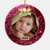 Sparkle Red/Gold Bow Foto Keramik Ornament (Vorne)