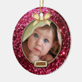 Sparkle Red/Gold Bow Foto Keramik Ornament (Links)