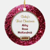 Sparkle Red/Gold Bow Foto Keramik Ornament (Hinten)