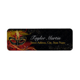 Sparkle Red & Gold Feather Mask Address Labels