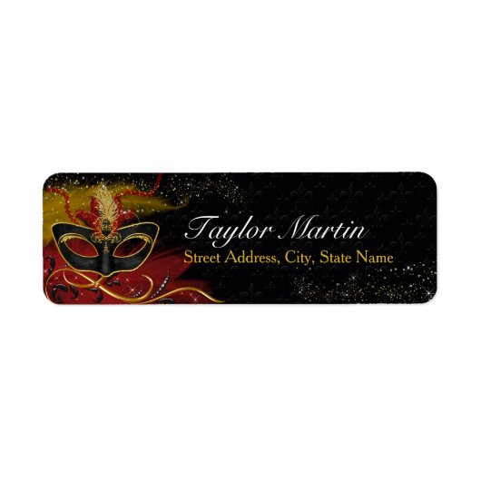 Sparkle Red & Gold Feather Mask Address Labels (Vorne)