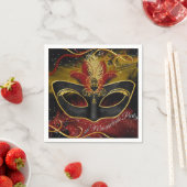 Sparkle Red & Gold Feather Masquerade Napkin Serviette (Beispiel)
