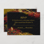 Sparkle Red & Gold Feather Masquerade UAWG Einladung (Vorne/Hinten)