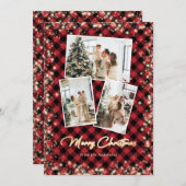 Sparkle Red Kariert Glitzer Foto Frohe Weihnachten (Vorne/Hinten)
