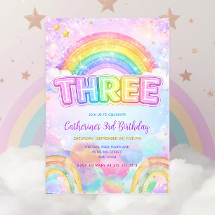 Sparkle Regenbogen 3. Geburtstagsfeier Einladung