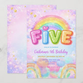 Sparkle Regenbogen 5. Geburtstagsfeier Einladung (Vorne/Hinten)