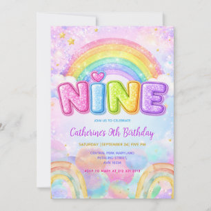 Sparkle Regenbogen 9. Geburtstagsfeier Einladung