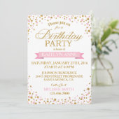 Sparkle Rosa und Gold Glitzer Dots Geburtstag Einladung (Stehend Vorderseite)