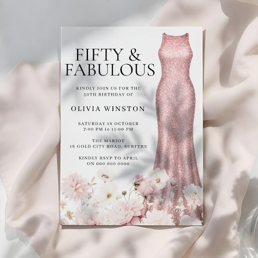 Sparkle Rose Gold Dress Blush Bloral 50. Geburtsta Einladung