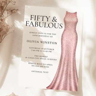 Sparkle Rose Gold Dress Womans 50. Geburtstagspart Einladung